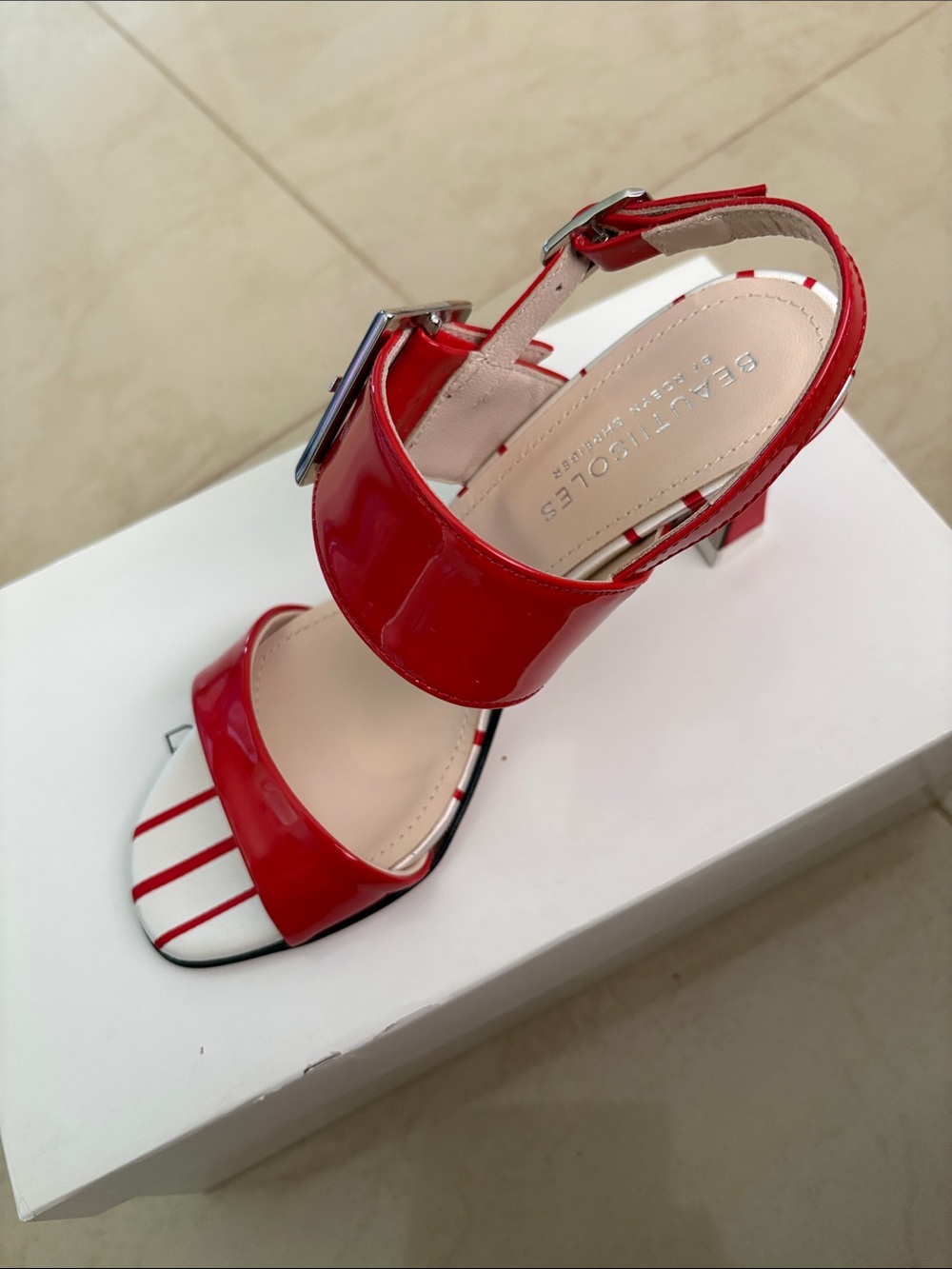 BEAUTIISOLESBY ROBIN SHREIBER SANDALS SIZE 5.5. STYLE MARILYN COLOR RED.